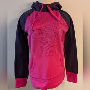 Nike Pink and Navy Girls' Pullover Hoodie with Perforated Swoosh